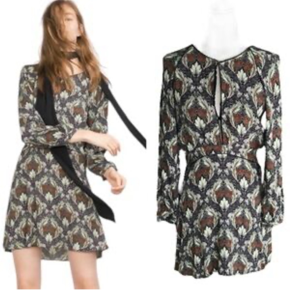 Zara Basic Long Sleeved Floral Patterned Dress Size Small